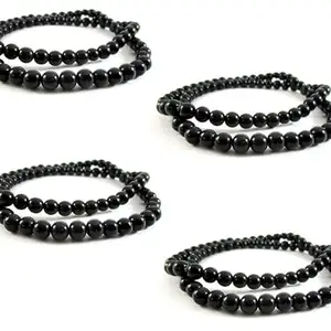 De-Autocare (Pack Of 4 Pcs Unisex Black Color Medium Size 24cm Size 8mm Beads Stone Moti Mala Chain Bracelet