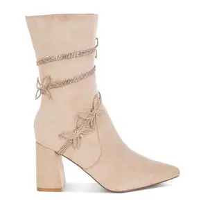 London Rag Rhinestone Brooch Wrap-Around Boots