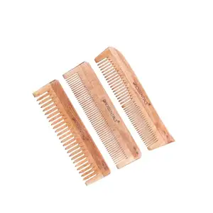 OROSSENTIALS Neem Wooden Comb Pack Of 3 (Wide Tooth+Single Teeth+Two In One) 100% Natural