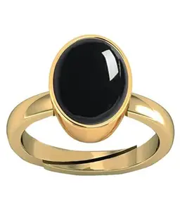 JEMSPRIME Black Sulemani Hakik Hakeek Akeek Weight 11.25 Gemstone Premium Panch Dhatu Gold Coated adjustable ring For Men And Women