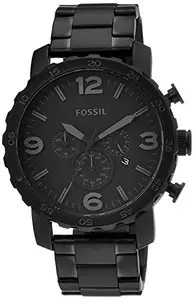 Fossil Men Stainless Steel Nate Chronograph Black Dial Watch-Jr1401I, Band Color-Black