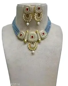 Latest Stylish Stone Studded Jewellery Set for Women |Festive Wedding Party Necklace Earrings|JS_184|