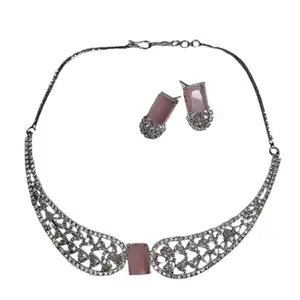 Elegant Diva Inspire White & Light Pink AD Stone Necklace Set for Women Jewellery for Wedding Reception & Festive Look