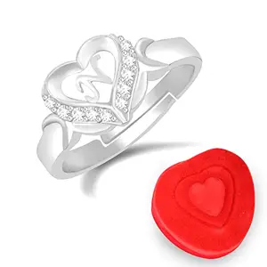 MEENAZ Rings for Women Girls Couple Valentine Gift girlfriend Wife lovers CZ AD American diamond Adjustable Silver Love Gifts Initial Letter N Name Alphabet Stylish Heart Ring Heart box gift Red -154