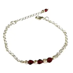 LKBEADS Silver Plated Bracelet with Red Faceted Garnet Beads – Sphere 4mm – 7 inch Adjustable – For Men & Women|LK_STACK_03339