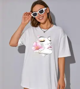 Women's Printed T-Shirts Short Sleeve Lightweight Tee Shirt Casual Summer Basis.W00026 (in, Alpha, L, White)