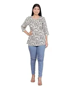 Amrira Crafts Women's Rayon Printed Short Kurti Stylish Kurta for Women Trendy Short Kurta for Daily & Office Wear PR1