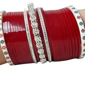 KAMAAKSHI FASHION COLLECTIONS Bridal Wedding Bangle Set | Punjabi Chuda with White Kundan | Designer Chura for Weddings (2.8)