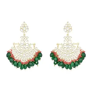 I Jewels Gold Plated Traditional Kundan Pearl Chandbali Earrings For Women And Girls (E3102G)