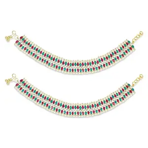 I Jewels Traditional Alloy Gold Plated Kundan Pearl Payal Anklet for Women (A046QG)