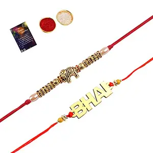Elegant Bhaiya Rakhi " BHAI" Designe With Designer Look "Elephant" Rakhi Combo For Bhaiya With Roli Chawal And Greeting Card -71