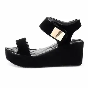 GLO GLAMP GLO GLAMOP Platform Heels Suede Material Black Color Girl's Sandal (Size_35)