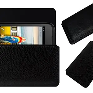 ACM Horizontal Leather Case Compatible with Micromax Bolt A37 Mobile Cover Carry Pouch Holder Black