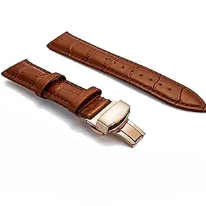 Ewatchaccessories 20mm Genuine Leather Watch Band Strap Fits ACCUTRON GMT Tan Deployment Golden Buckle