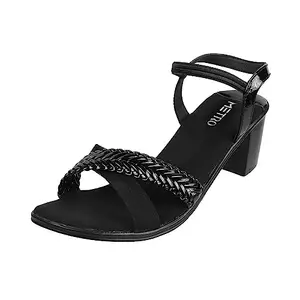 Metro Women's Black Block Heel Sandals | Braided Strap | Synthetic Backstrap Sandals for Women | Light Weight | Comfort Footwear | Daily/Casual Wear Slip-On Sandals | Size UK 7 |