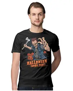 ALLEN BLACK Men's Regular Fit T-Shirt Halloween Zombie Party 100% Cotton T-Shirt Black_HALZOMMEN-Black L Men Round_