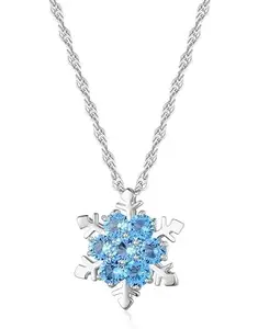 El Regalo Small Snowflakes Inlaid Rhinestones Crystal Pendant Necklace for Girls & Women (Blue)
