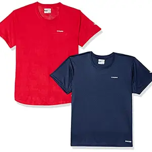 Charged Active-001 Camo Jacquard Round Neck Sports T-Shirt Red Size 2Xl And Charged Energy-004 Interlock Knit Hexagon Emboss Round Neck Sports T-Shirt Navy Size 2Xl