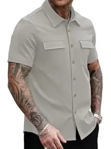 GRECIILOOKS Shirt for Man | Classic Beige Shirt for Man | Men's Regular Fit Soft Cotton Blend Casual Shirts with Button Closure