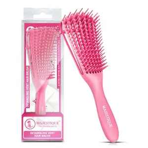 Majestique Detangling Vent Hair Brush | Adjustable Spacing Clip for Thick or Defined Curls | Great for Wet or Dry Hair | Built-in Storage for Clips | Gentle Detangling and Styling - 1Pc Color May Vary