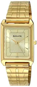 Sonata Quartz Analog Champagne Dial Gold Metal Strap Watch for Men - NT7007YM13
