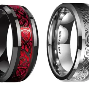 Men Valentine Smart Temperature Combo Ring Silver & Black (IR4428)