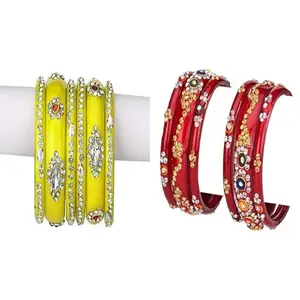 Somil Beautiful Combo Bangles, Ethnic Bangle Set For Daily Use & Special Occasions, Pack Of 12, Yellow, Red -J33