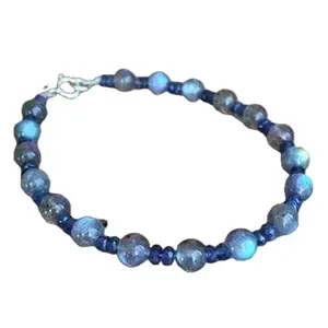 RRJEWELZ Labradorite & Blue Sapphire bracelet for men & women - 3-8mm Rondelle & Round Smooth & Faceted beads - 7 Inch with Silver plated clasp – Healing, Fashion, Gift, Spiritual, Yoga|LCBR_RR_07939