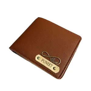 The Unique Gift Studio Men's Leather Customised Name with Logo Wallet | Color - Tan