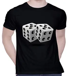 CreativiT Graphic Printed T-Shirt for Unisex Ludo Dice Tshirt | Casual Half Sleeve Round Neck T-Shirt | 100% Cotton | D00488-9_Black_X-Large