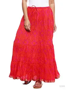JABAMA® Women's Cotton Printed Long Maxi Flared Maxi Skirts (Magenta, 3XL)