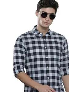 The Indian Garage Co Men Slim Fit Checkered Full Sleeves Cutaway Collar Casual Shirt