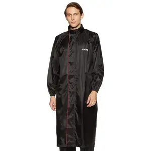 Amazon Brand - Solimo Polyester Water Resistant Long Rain Coat (Black, Large)