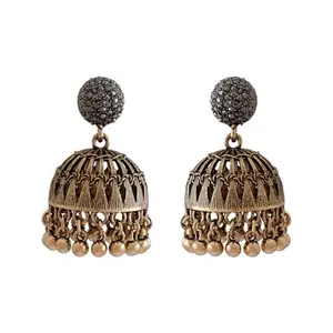 Kushal's Fashion Jewellery Grey Oxidised Gold Plated Casual Trendy Earring - 427966