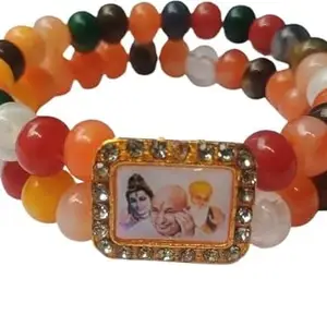 Guruji Swaroop Bracelet | Crystal White Beads & Pearl Bracelet with Jai Guruji Swaroop