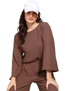 Masalli Fashion Women's Rust Brown Texture Crop Top