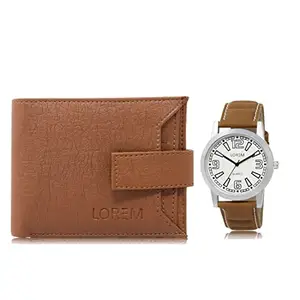 LOREM Combo of Tan Color Artificial Leather Wallet &Watch (Fz-Wl10-Lr15)