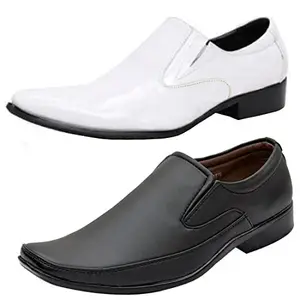 Vitoria Trendy Synthetic Leather Formal Shoes Combo for Men's and Boys(White-Black)(Slipon-Slipon)/Office Shoes/Suit Shoes/Dress Shoes/Party Shoes