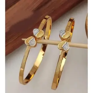 Gold Brass Shimmering Chic Bracelet/Bangles for Women | Non-Adjustable | Size 2.5 | 2 Pcs | 58k3xv_B&B_2.5