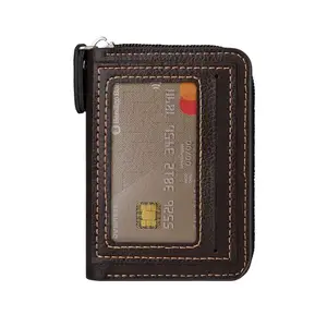 The Wallet Store Everyday Zip Leather Wallet with Sleek Design & Card Organization (Dark-Brown)