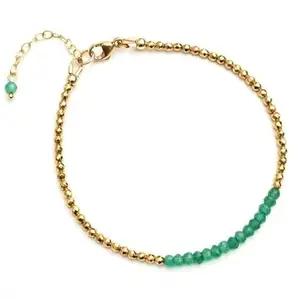 LKBEADS Gold Plated Bracelet with Green Faceted Green Onyx Beads – Round 3mm – 7 inch Adjustable – For Men & Women|LK_STACK_03559