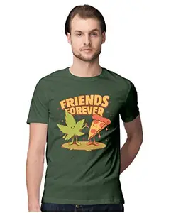 ALLEN BLACK Men's Regular Fit T-Shirt Friends Forever 100% Cotton T-Shirt Olive Green_PWBF-OGREEN-L-MENR_