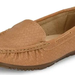 Karaddi Loafers for Women Ladies Comfort Girls College Tan, Made of Faux Leather, Size - 6 UK