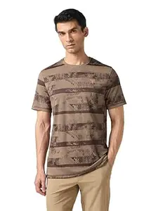 TECHNOSPORT Men's Slim Fit Jacquard Round Neck Half Sleeve T-Shirt for Running, Sports, Gym & Regular Use