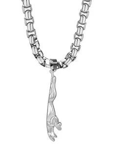 Uniqon Unisex Silver Plated Fancy & Stylish Stainless Steel Jaguar Tiger Face Design Locket Pendant Necklace With Box Chain