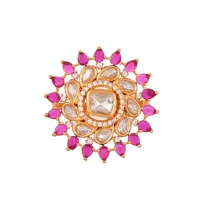 VOYLLA Kundan Opulance Scarlet Essence Ring |Women Statement Rings|Gold Rings For Women|Kundan Rings|Gift For Her|Women Gifts|Gift For Valentine|Valentine Gifts|Raksha Bandhan Gifts|Gift For Sister