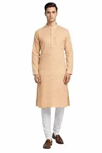 Mens Cotton Blend Full Sleeve Solid Casual Round Neck Long Kurta