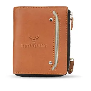 REDHORNS Genuine Leather Wallet for Men | RFID Protected Mens Wallet with 3 Credit/Debit Card Slots | Slim Leather Purse for Men (WM-401F_Tan)