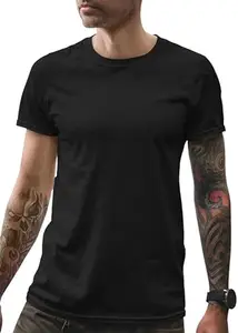 Generic Tshirts Buddy Men's Half Sleeve Solid Round Neck Premium Cotton Tshirts Black