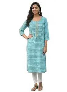 AAVIVA Women Straight Kurti Printed Ethnic Kurta with Three Quarter Sleeves